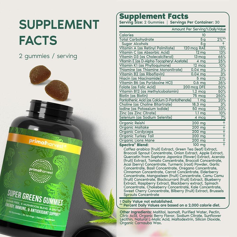 Gomitas Super Verdes Primal Harvest 60 Unidades Sabor Frutilla