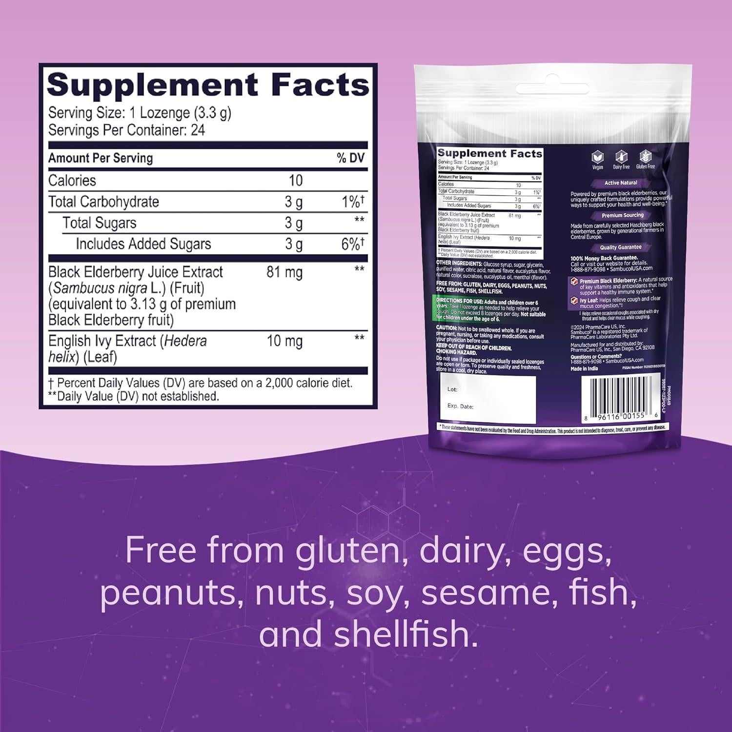 Caramelos para la tos Sambucol - 24 unidades, eucalipto