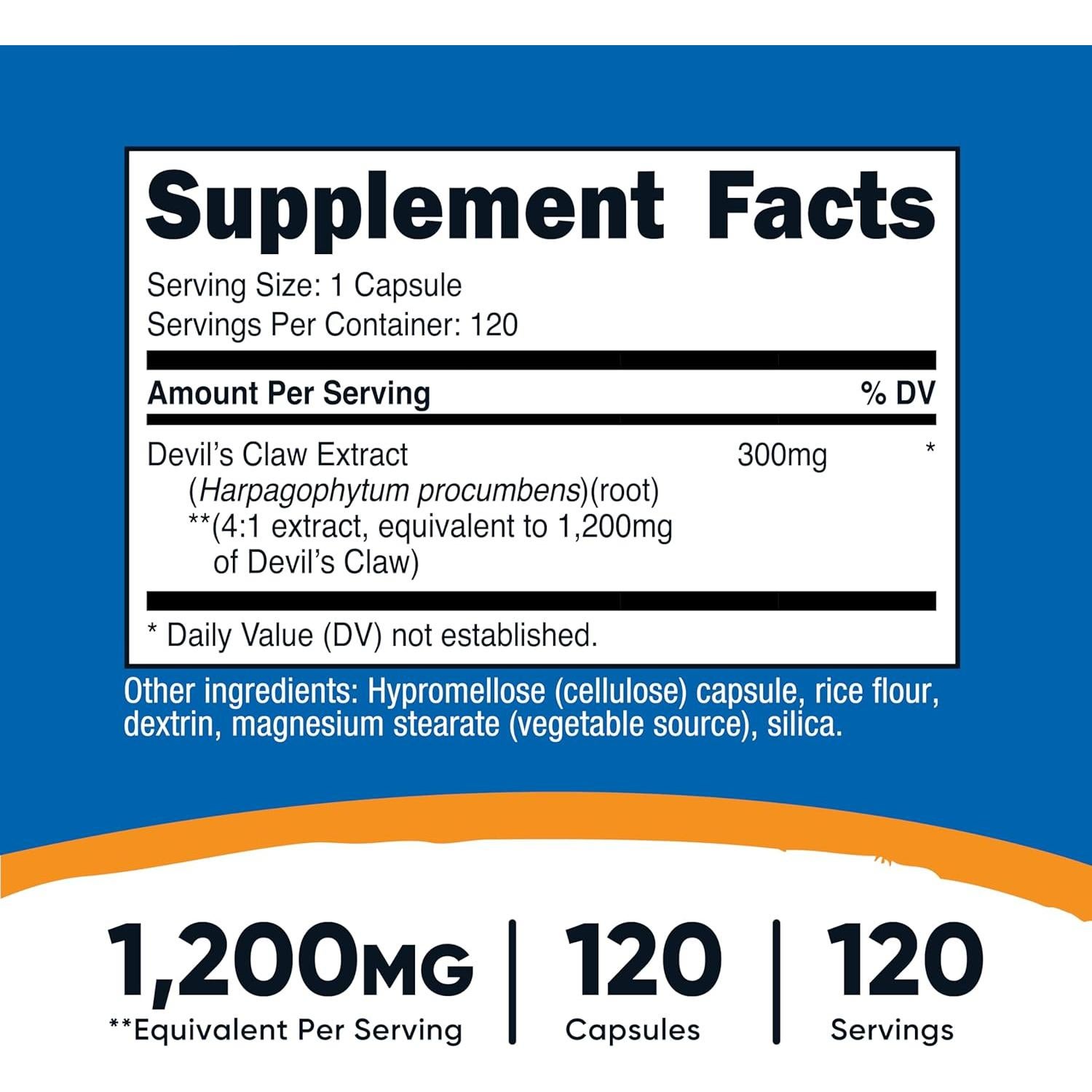 Cápsulas Vegetales Nutricost Garra del Diablo 1200mg - 120 Unidades