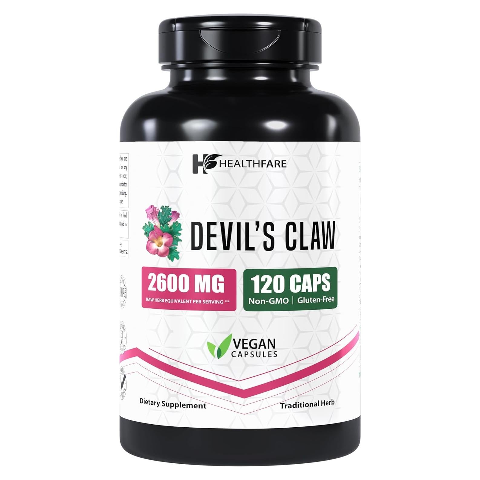 Suplemento Herbal HealthFare Garra del Diablo 2600mg 120 Cápsulas Veganas
