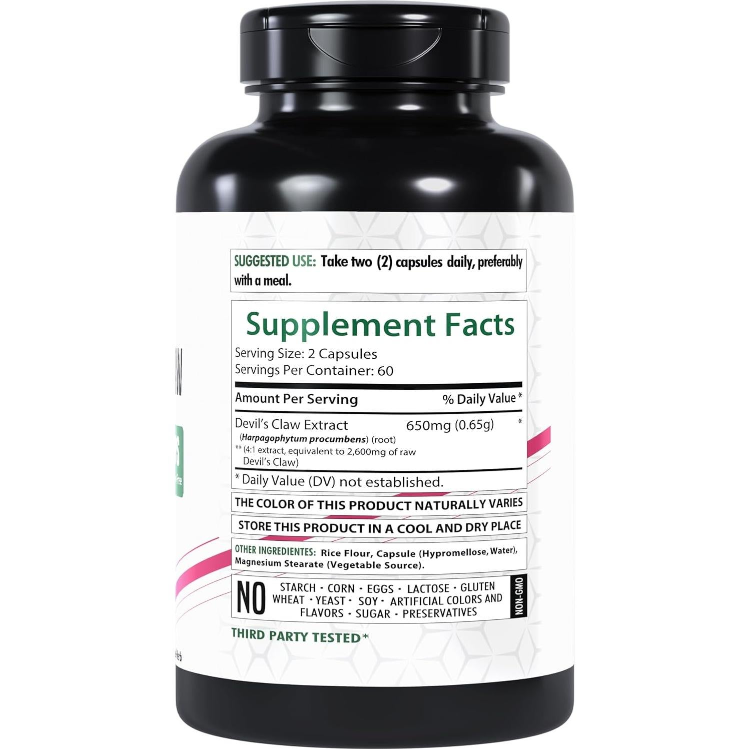 Suplemento Herbal HealthFare Garra del Diablo 2600mg 120 Cápsulas Veganas