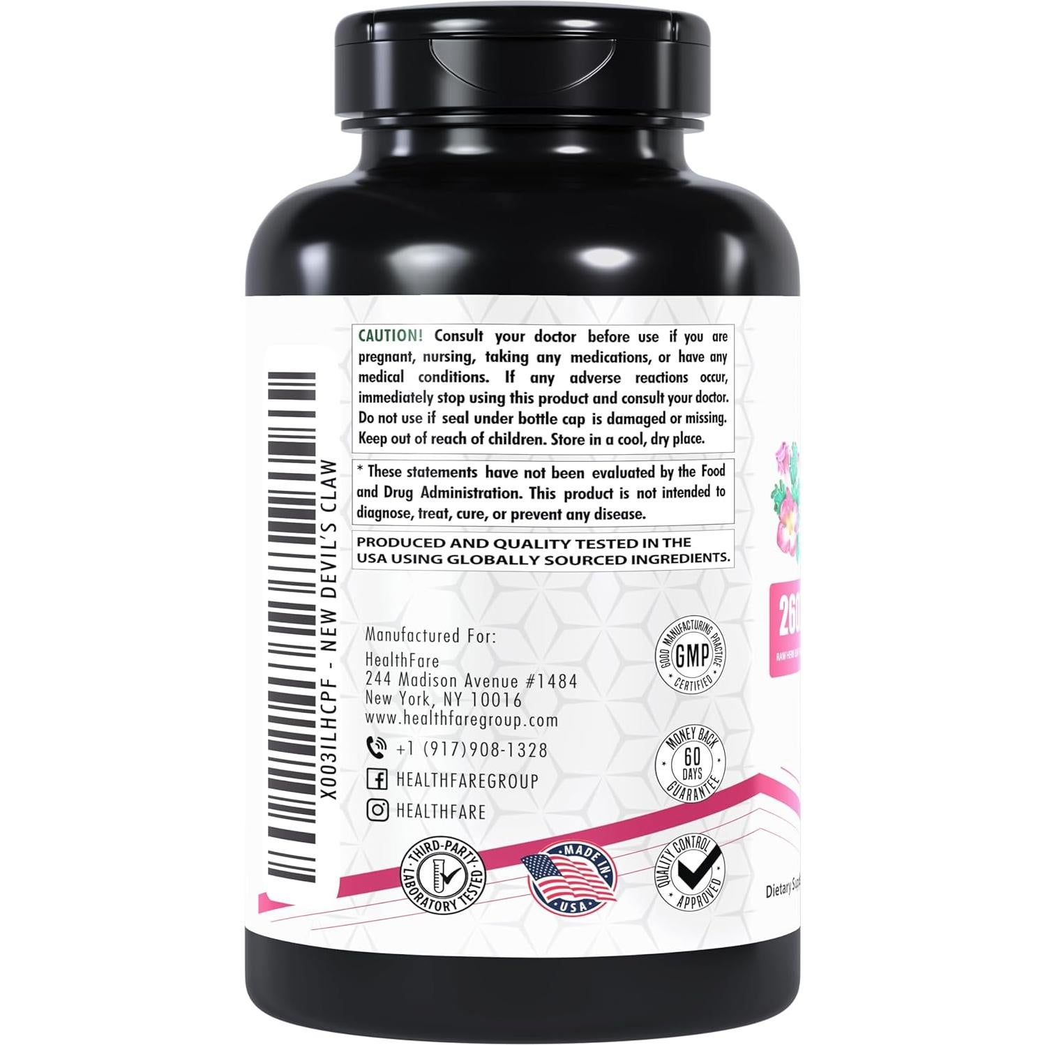 Suplemento Herbal HealthFare Garra del Diablo 2600mg 120 Cápsulas Veganas