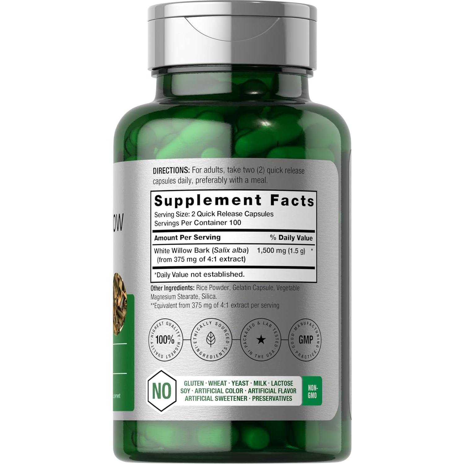 Cápsulas de Corteza de Sauce Blanco Horbaach 1500mg 200 Unidades