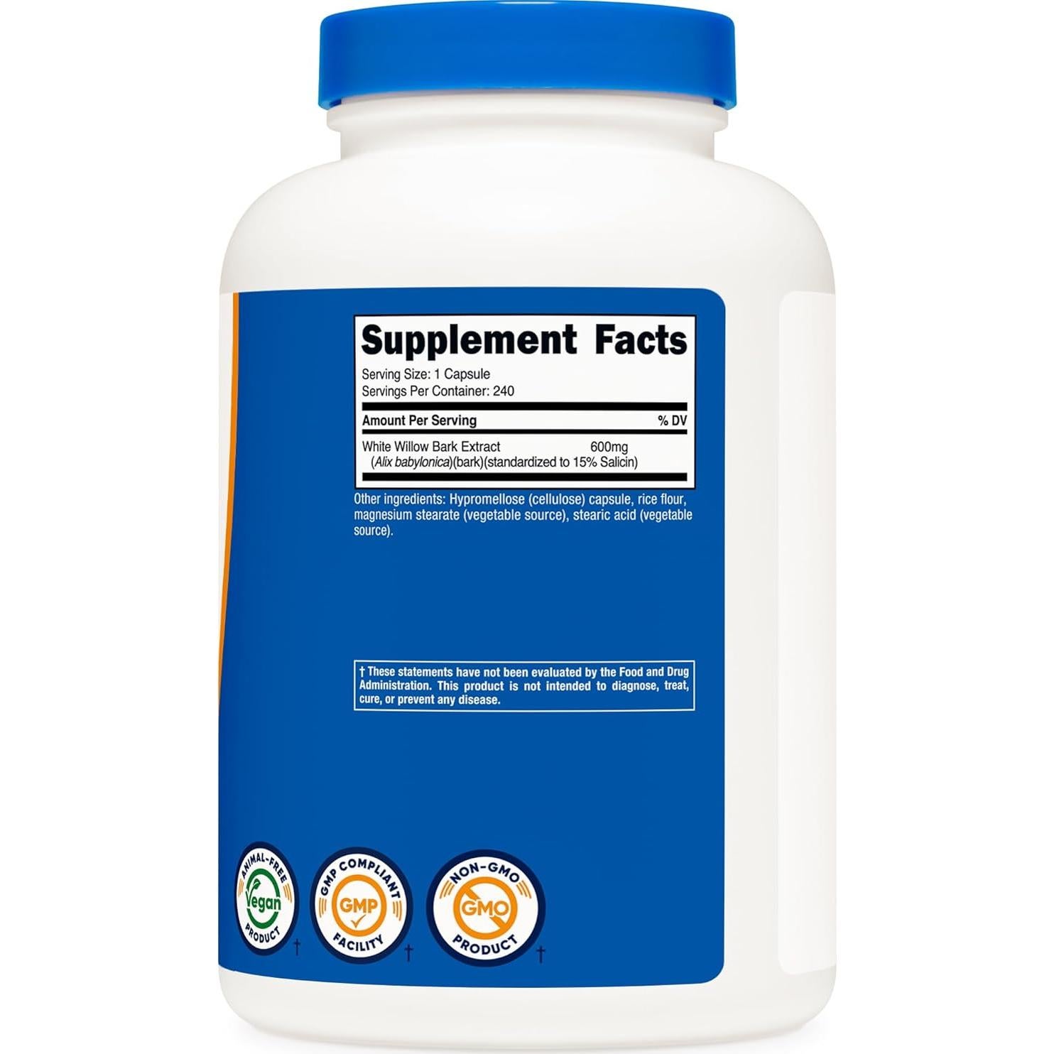 Corteza de Sauce Blanco Nutricost 600mg - 240 Cápsulas Vegetarianas