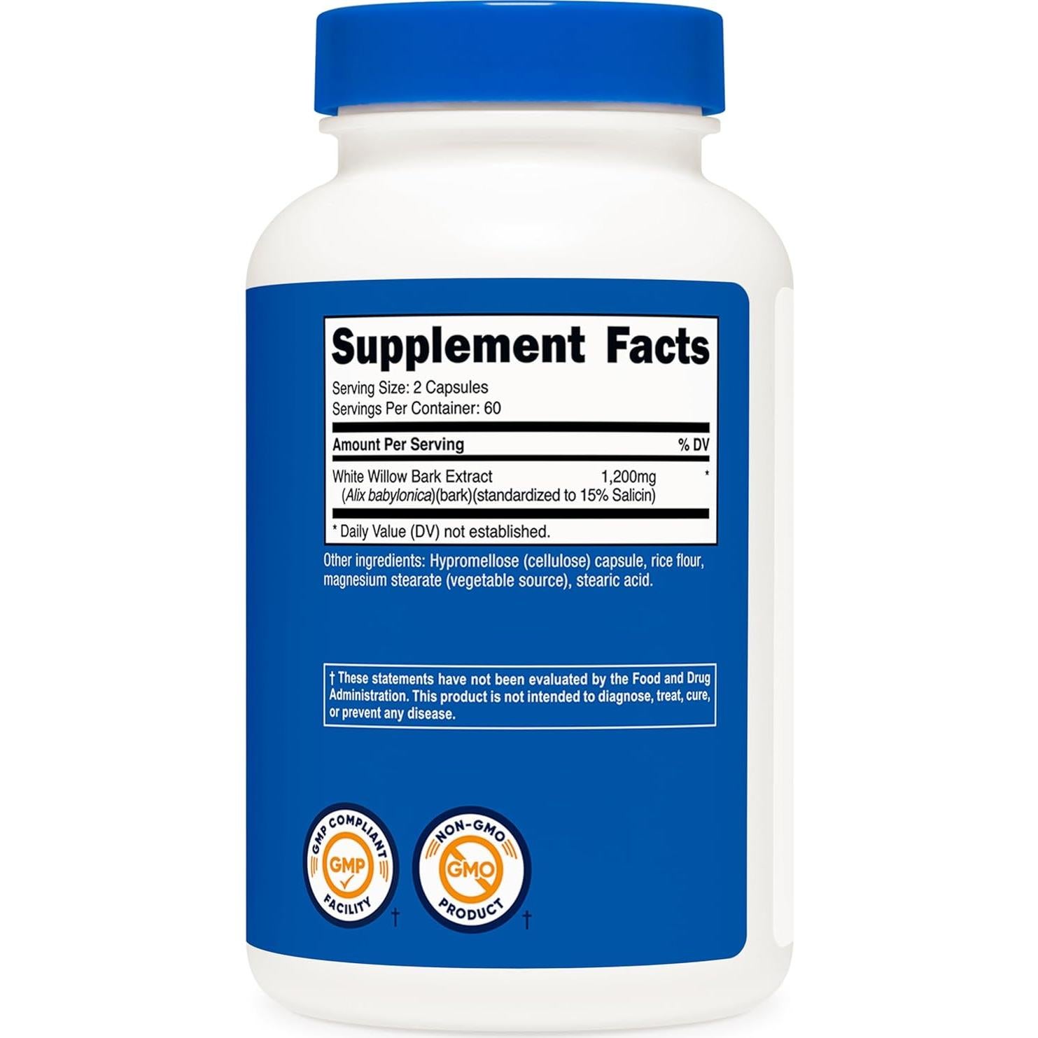 Cápsulas de Corteza de Sauce Blanco Nutricost 1200 mg 120 Unidades