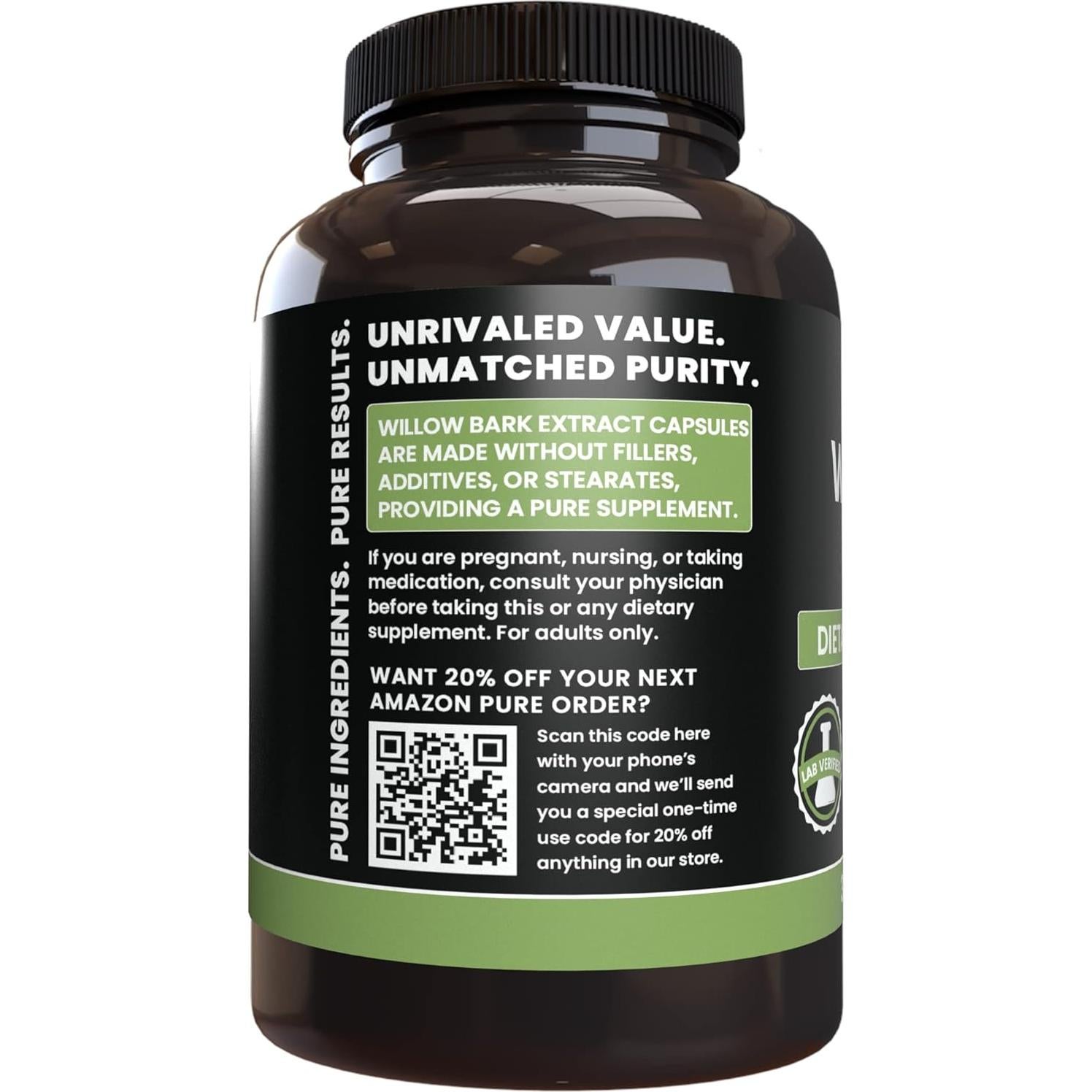 Cápsulas de Extracto de Corteza de Sauce Pure Original 365 Unidades