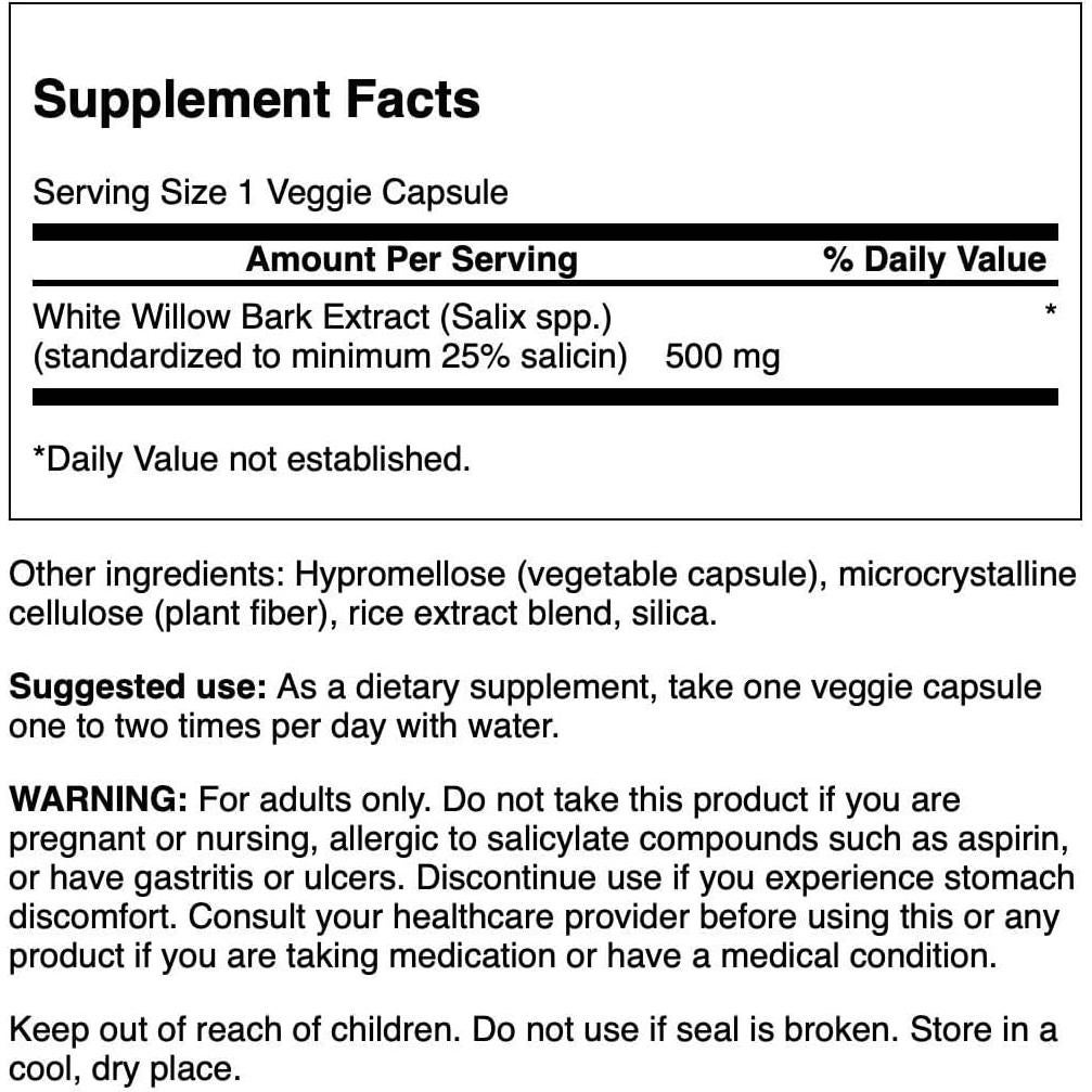 Extracto de Corteza de Sauce Blanco Swanson 500mg 60 Cápsulas