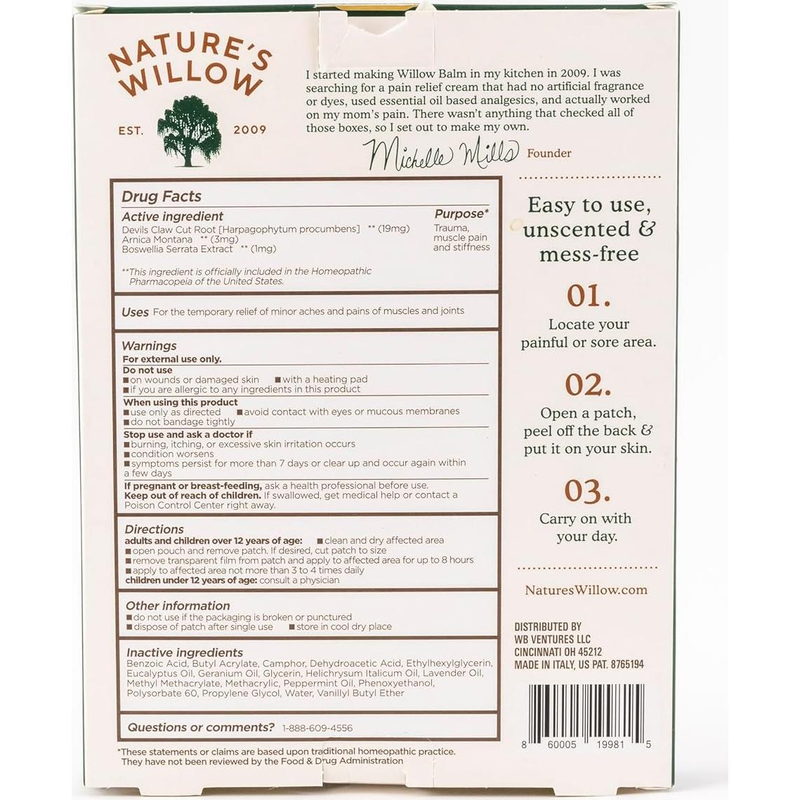 Parches Naturales XL Nature's Willow para Alivio Muscular y Articular - 18 Parches