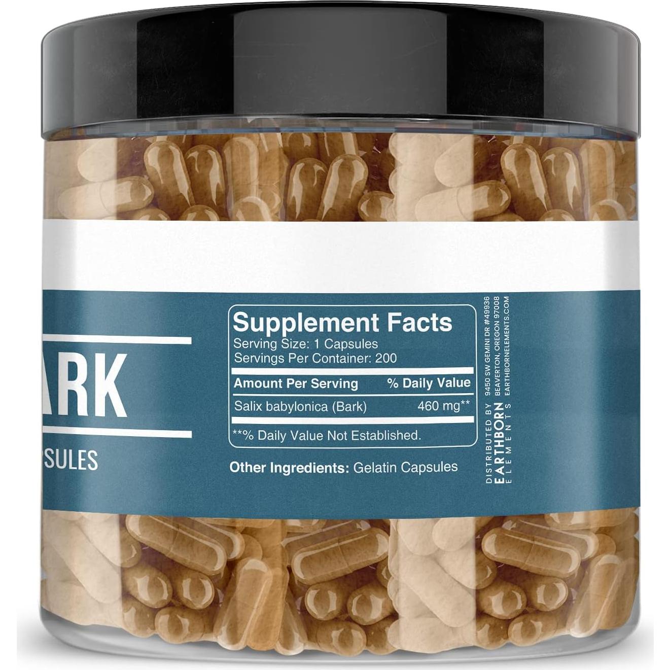 Extracto de Corteza de Sauce Earthborn Elements 200 Cápsulas Puro