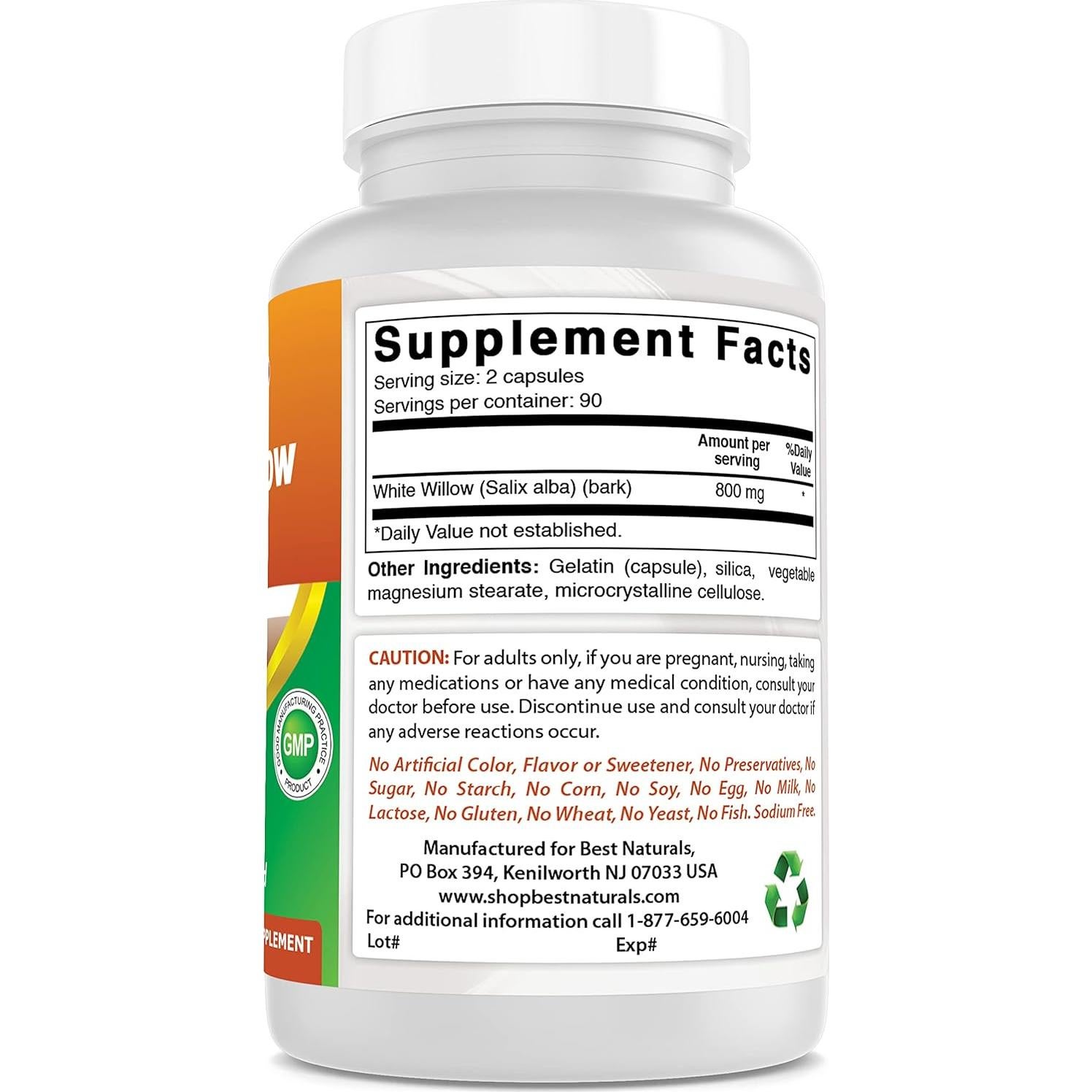 Cápsulas de Corteza de Sauce Blanco 400 mg - 180 Unidades