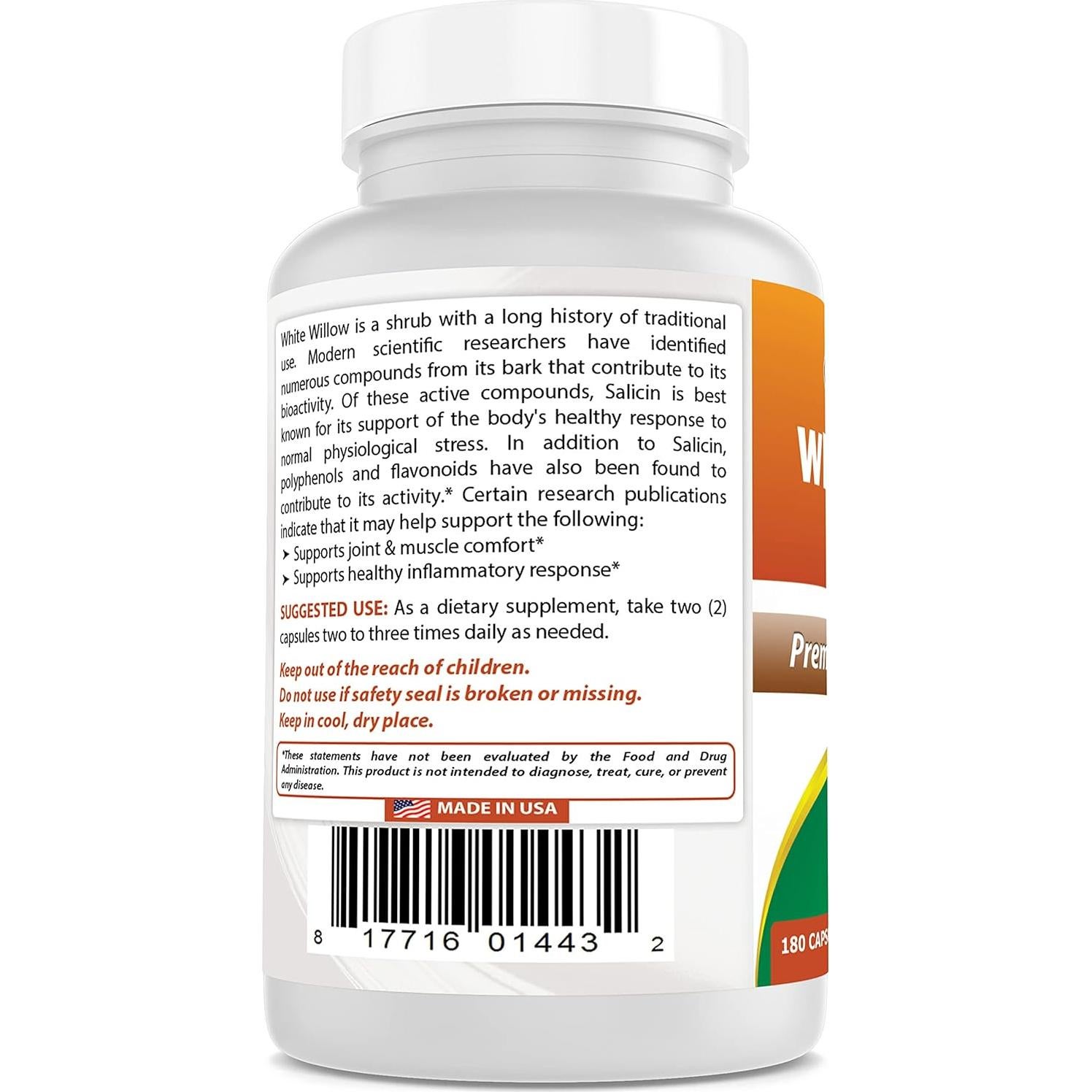 Cápsulas de Corteza de Sauce Blanco 400 mg - 180 Unidades