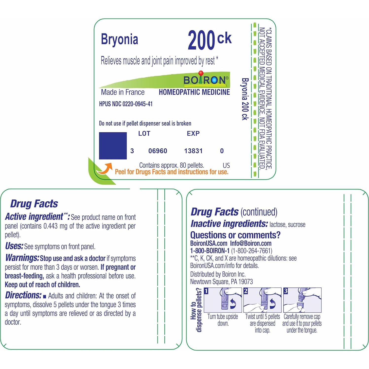 Boiron Bryonia 200Ck Homeopatía Dolor Muscular 80 Gránulos
