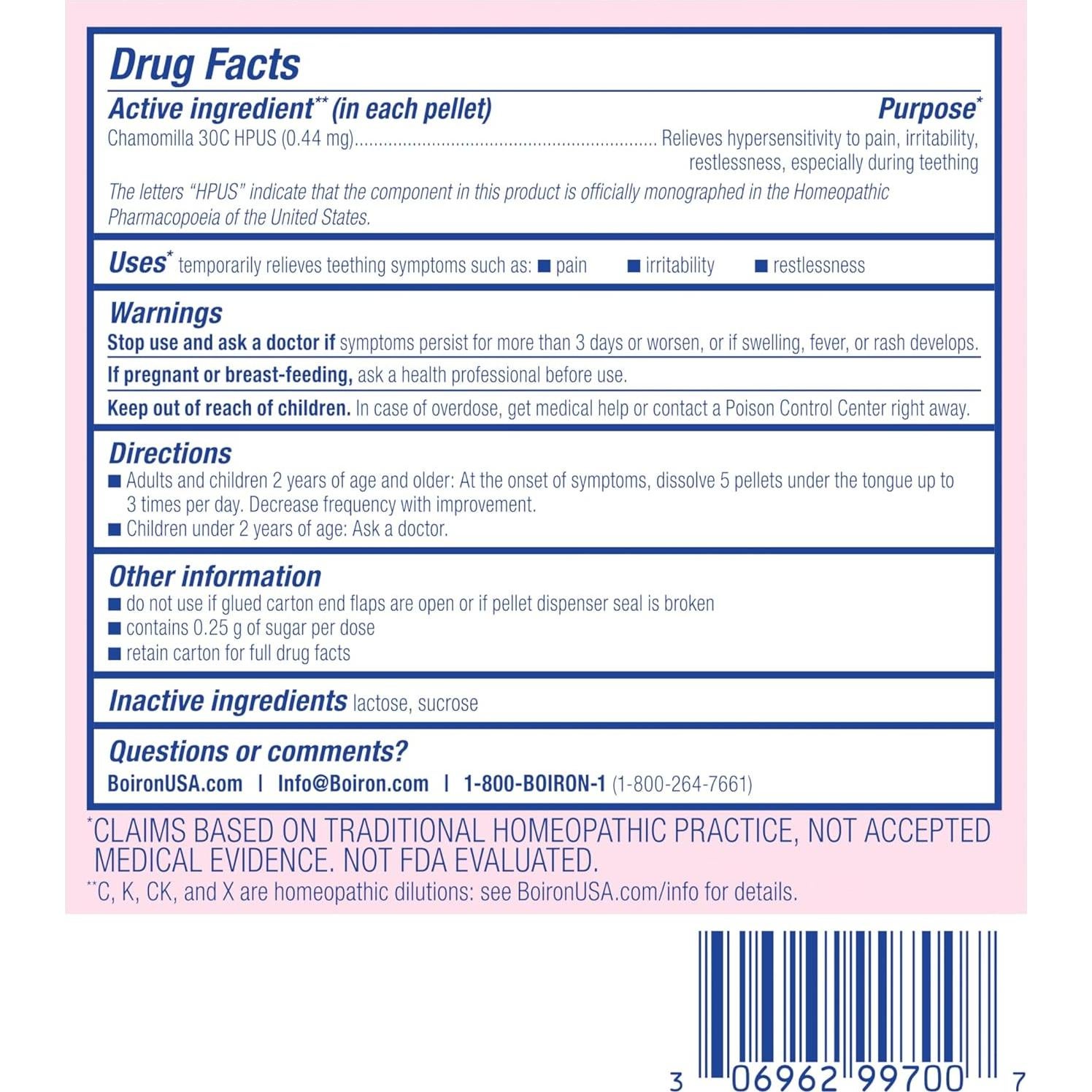 Boiron Chamomilla 30C Homeopatía para Dentición 240 Gránulos