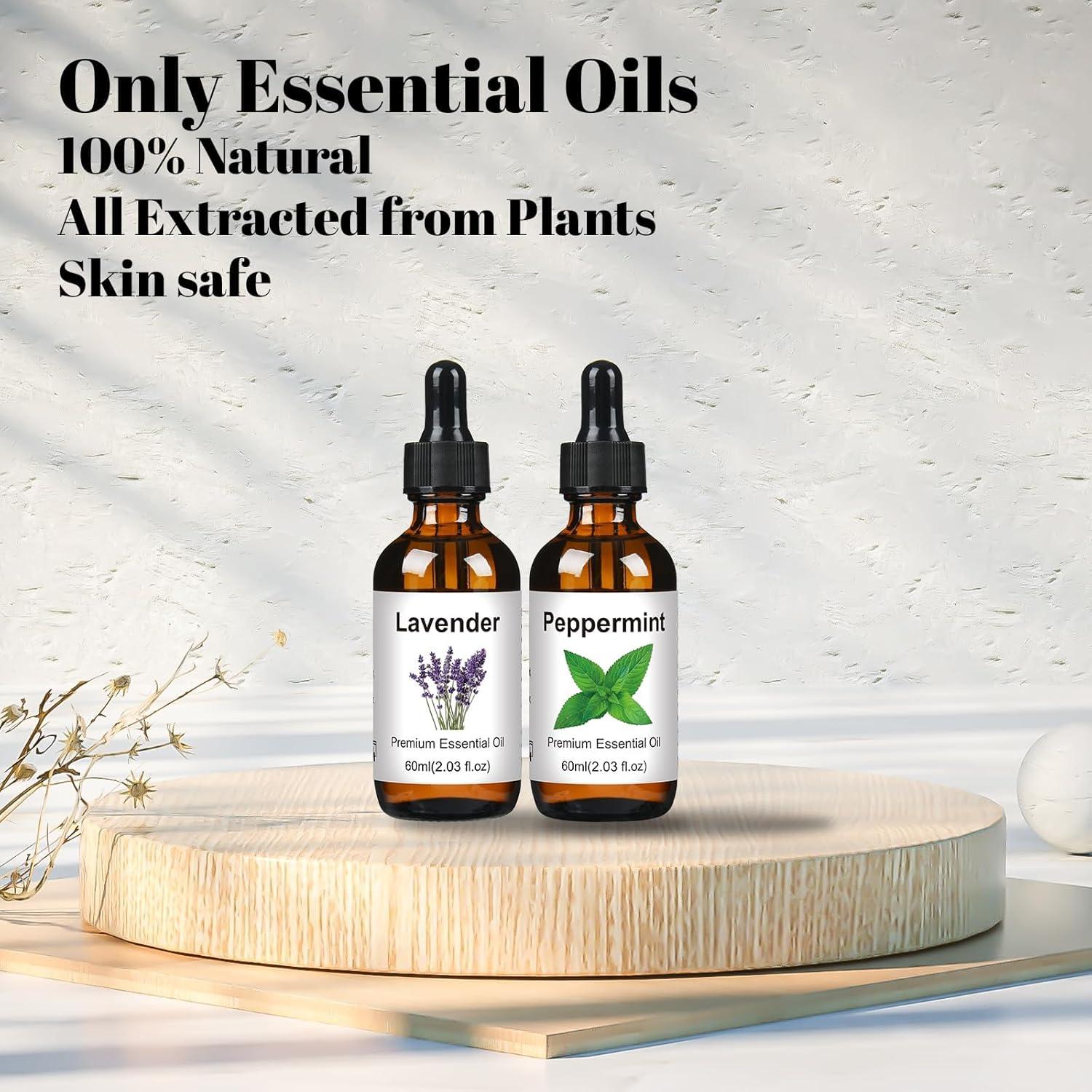 Juego de Aceites Esenciales Puros BISIRBAT 60ml x2 - Lavanda y Menta