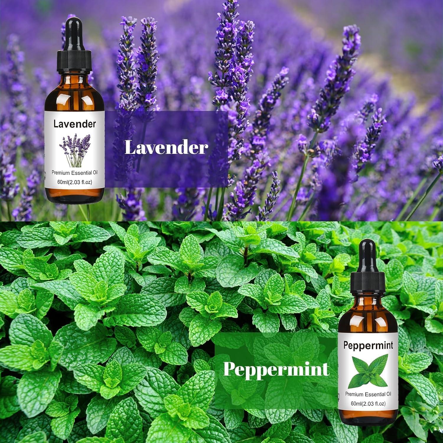 Juego de Aceites Esenciales Puros BISIRBAT 60ml x2 - Lavanda y Menta