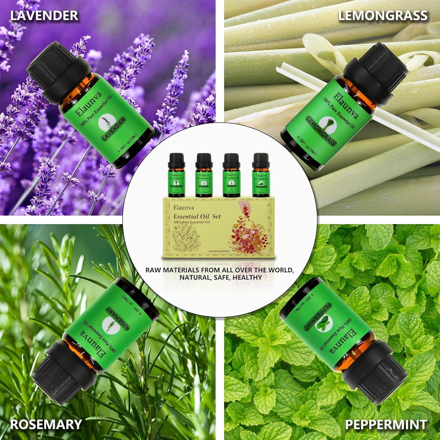 Juego de Aceites Esenciales Puro Elaunva 4 Aromas 10 ml
