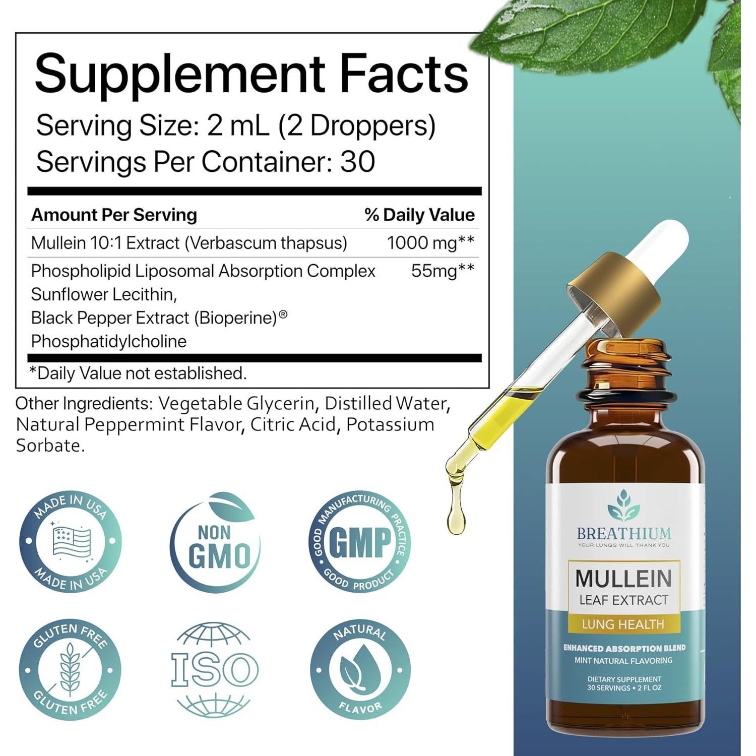 Gotas de Mullein Breathium 60 ml - Soporte Pulmonar Menta