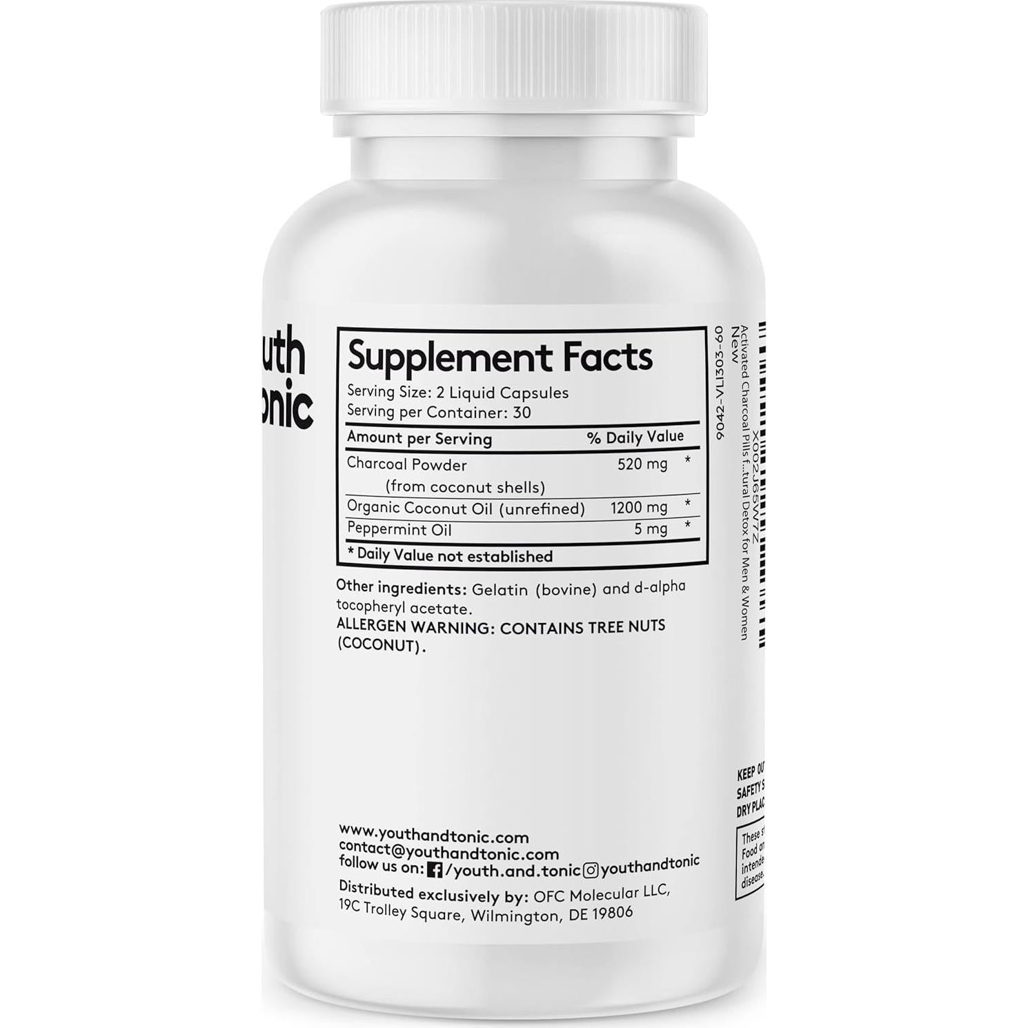 Píldoras de Carbón Activado Youth & Tonic - 60 Cápsulas