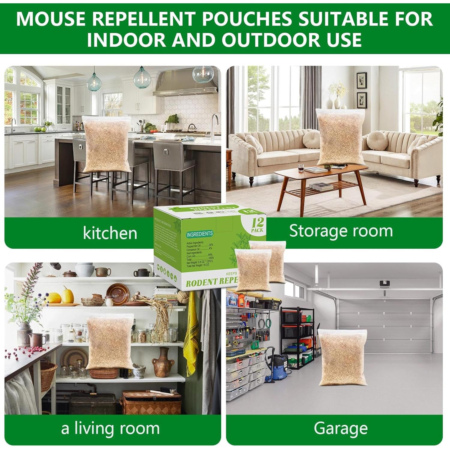 Bolsas Repelentes de Ratones Getter - Aceite de Menta Natural - 12 Paquete