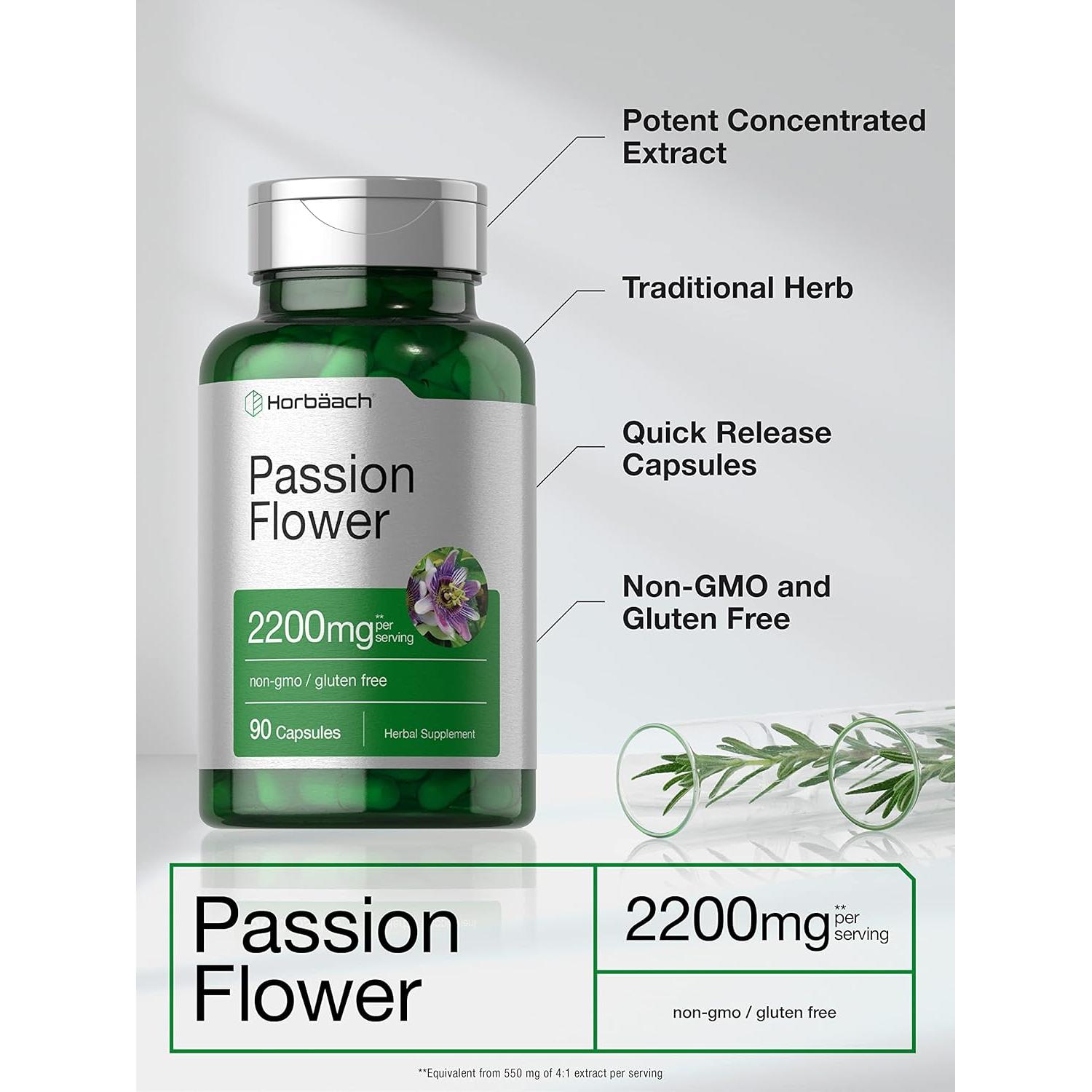 Cápsulas de Flor de Pasión Horbäach 2200mg 90 Unidades Sin OGM