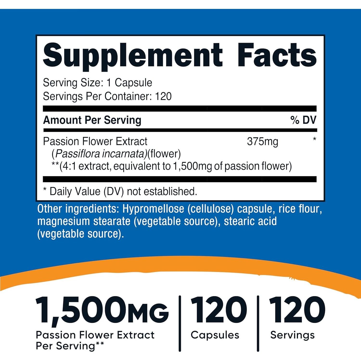 Extracto de Flor de Pasión Nutricost 120 Cápsulas 1500mg