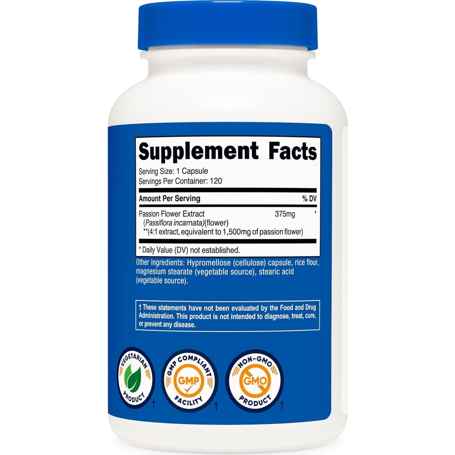 Extracto de Flor de Pasión Nutricost 120 Cápsulas 1500mg