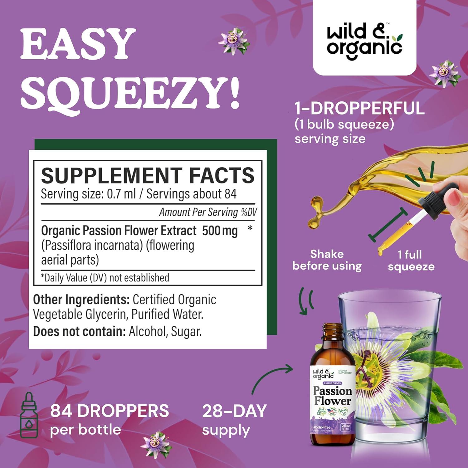 Tintura de Flor de Pasión Silvestre Orgánica 59 ml - Sin Alcohol