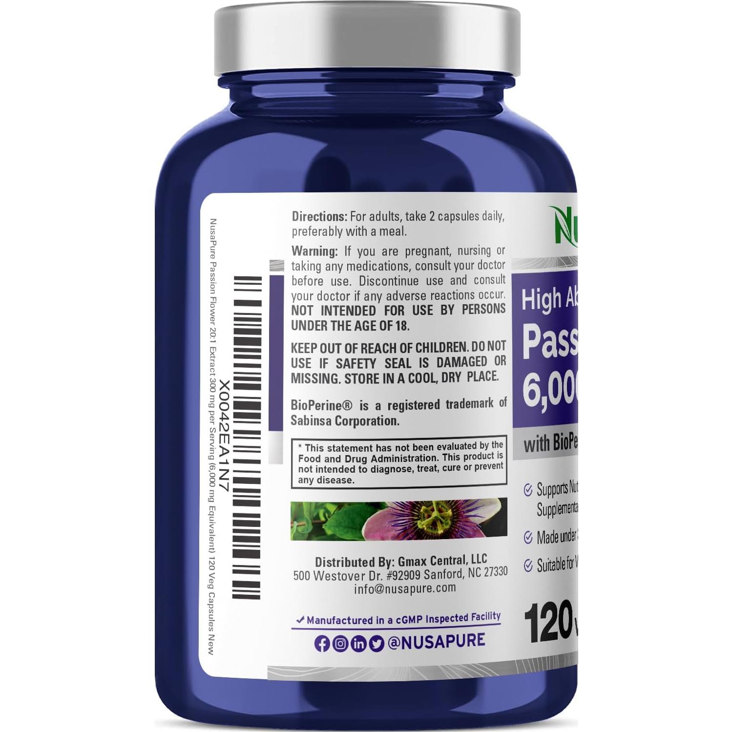 Extracto de Flor de Pasión NusaPure 300 mg 120 Cápsulas Veganas