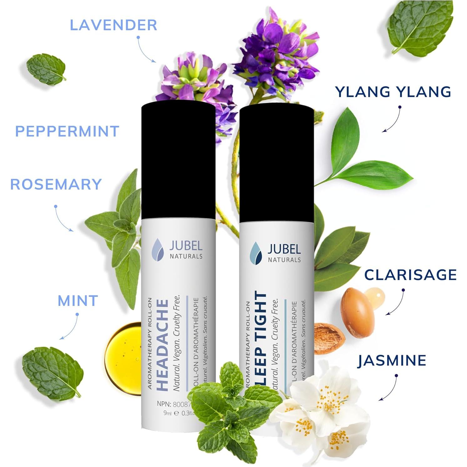 Set de Aceites Esenciales Roll On Jubel Naturals 18 ml - Dolor de Cabeza y Sueño Profundo