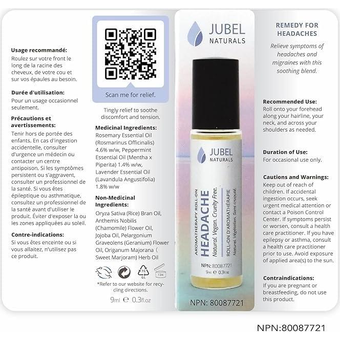 Set de Aceites Esenciales Roll On Jubel Naturals 18 ml - Dolor de Cabeza y Sueño Profundo