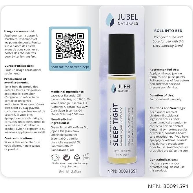 Set de Aceites Esenciales Roll On Jubel Naturals 18 ml - Dolor de Cabeza y Sueño Profundo