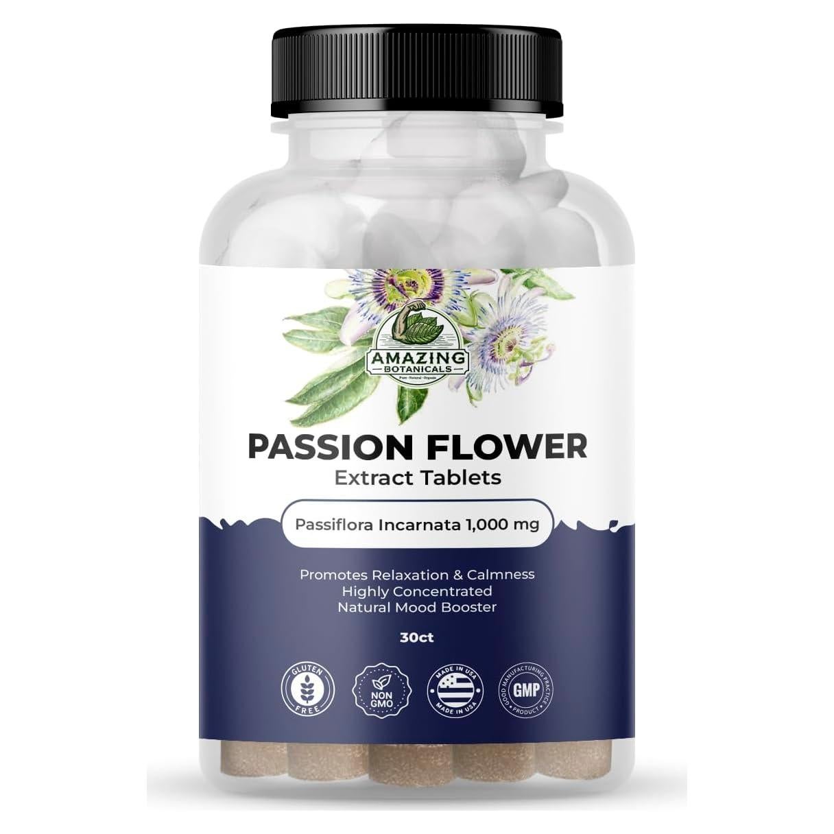 Tabletas de Flor de Pasión Amazing Botanicals 1000 mg 30 Unidades