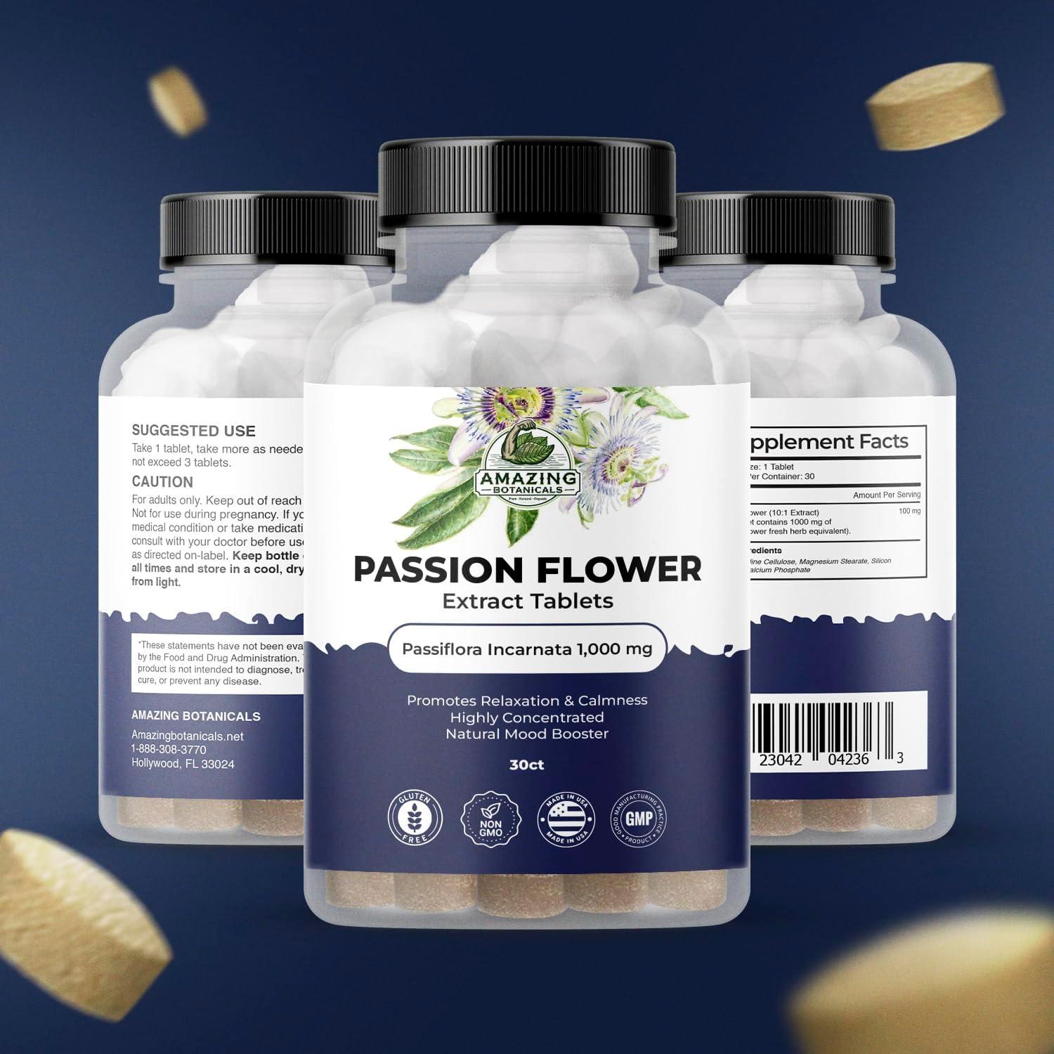 Tabletas de Flor de Pasión Amazing Botanicals 1000 mg 30 Unidades