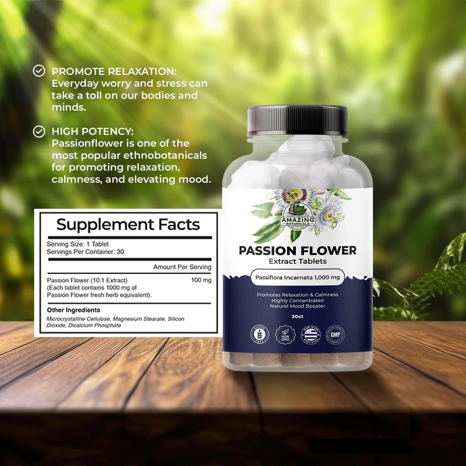 Tabletas de Flor de Pasión Amazing Botanicals 1000 mg 30 Unidades