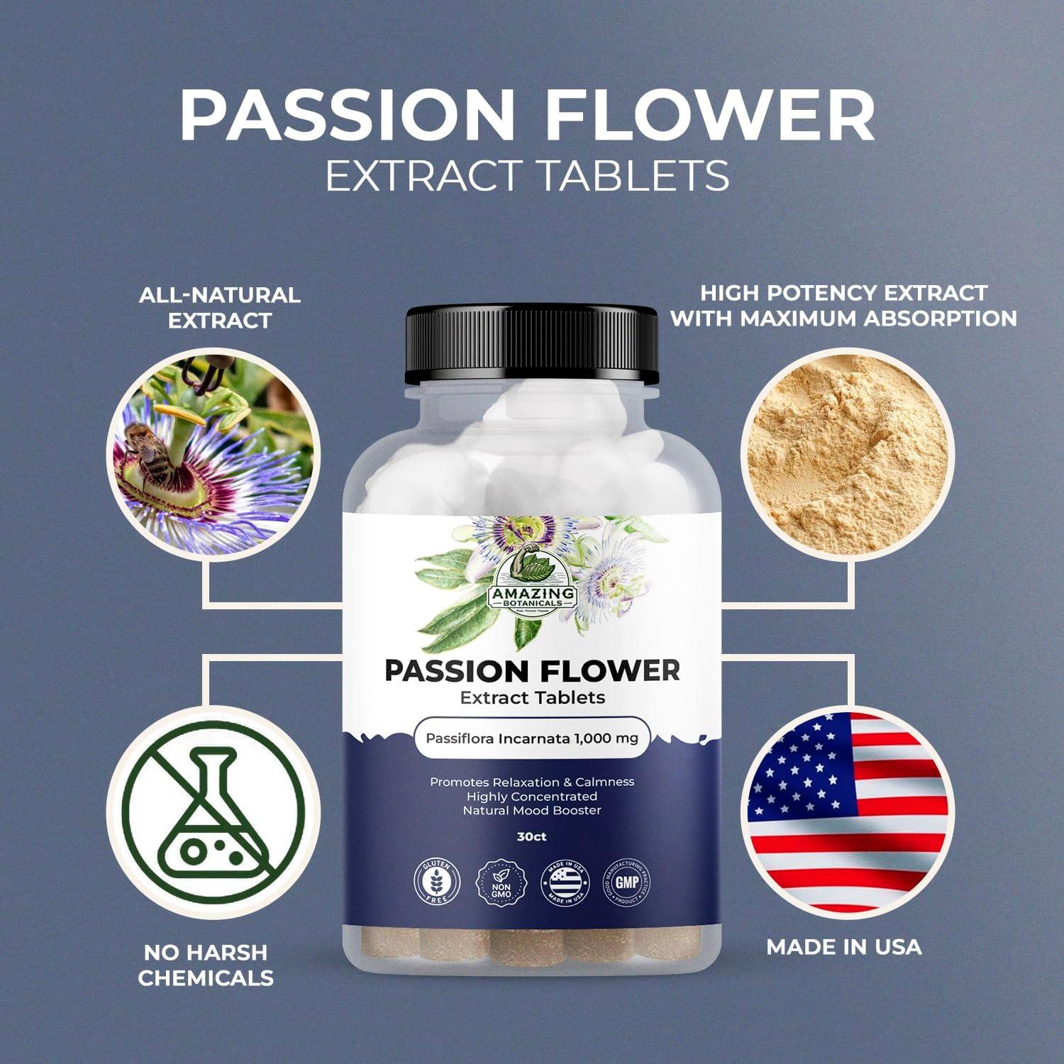 Tabletas de Flor de Pasión Amazing Botanicals 1000 mg 30 Unidades