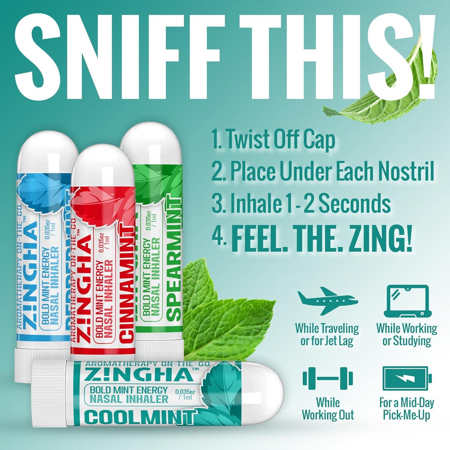Inhalador Nasal Aromaterapia Z!NGHA 4PK Menta Alivio Congestión