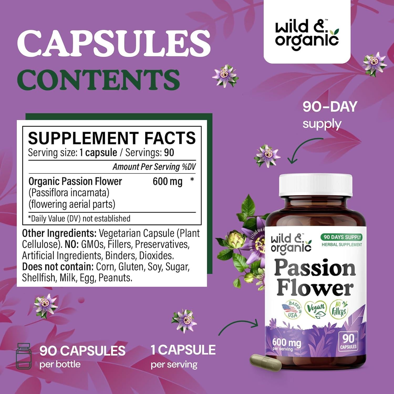 Cápsulas de Flor de Pasión Silvestre y Orgánica 90 Unidades