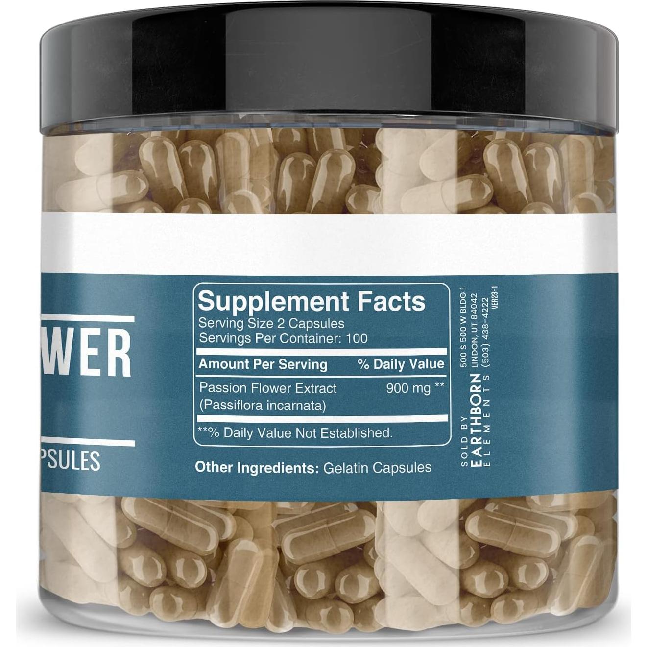 Extracto de Flor de Pasión Earthborn Elements 200 Cápsulas Puro