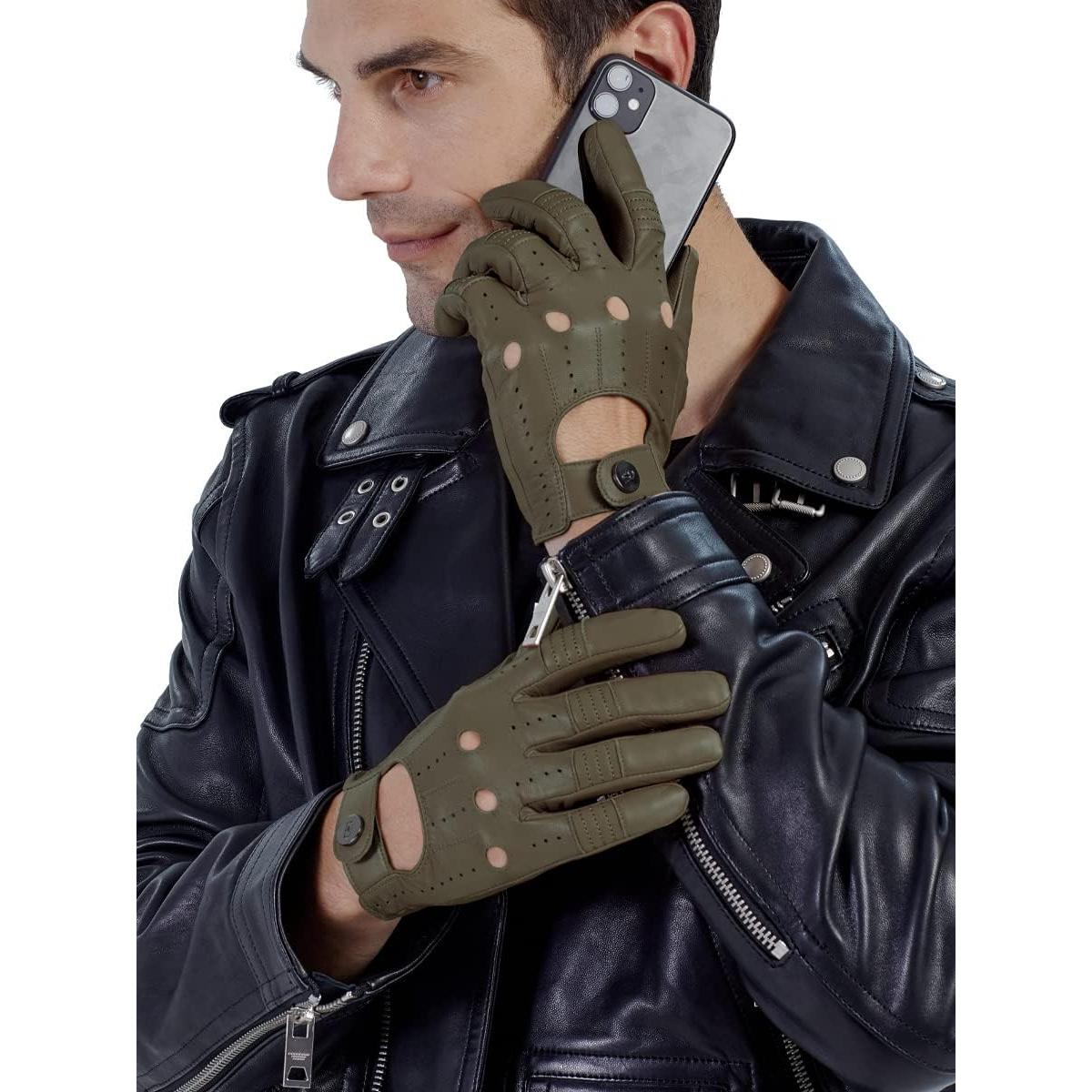Guantes de Cuero GSG para Hombre Táctiles Negros X-Grande