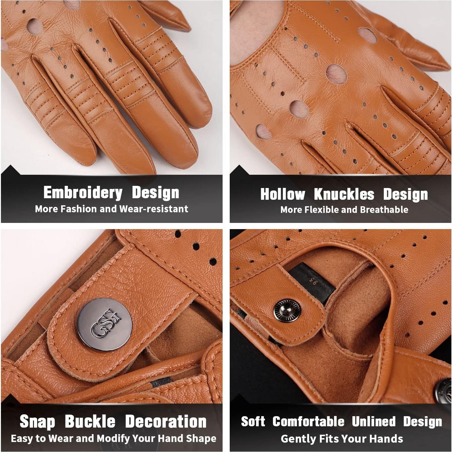 Guantes de Cuero GSG para Hombre Negros Táctiles Ciclismo