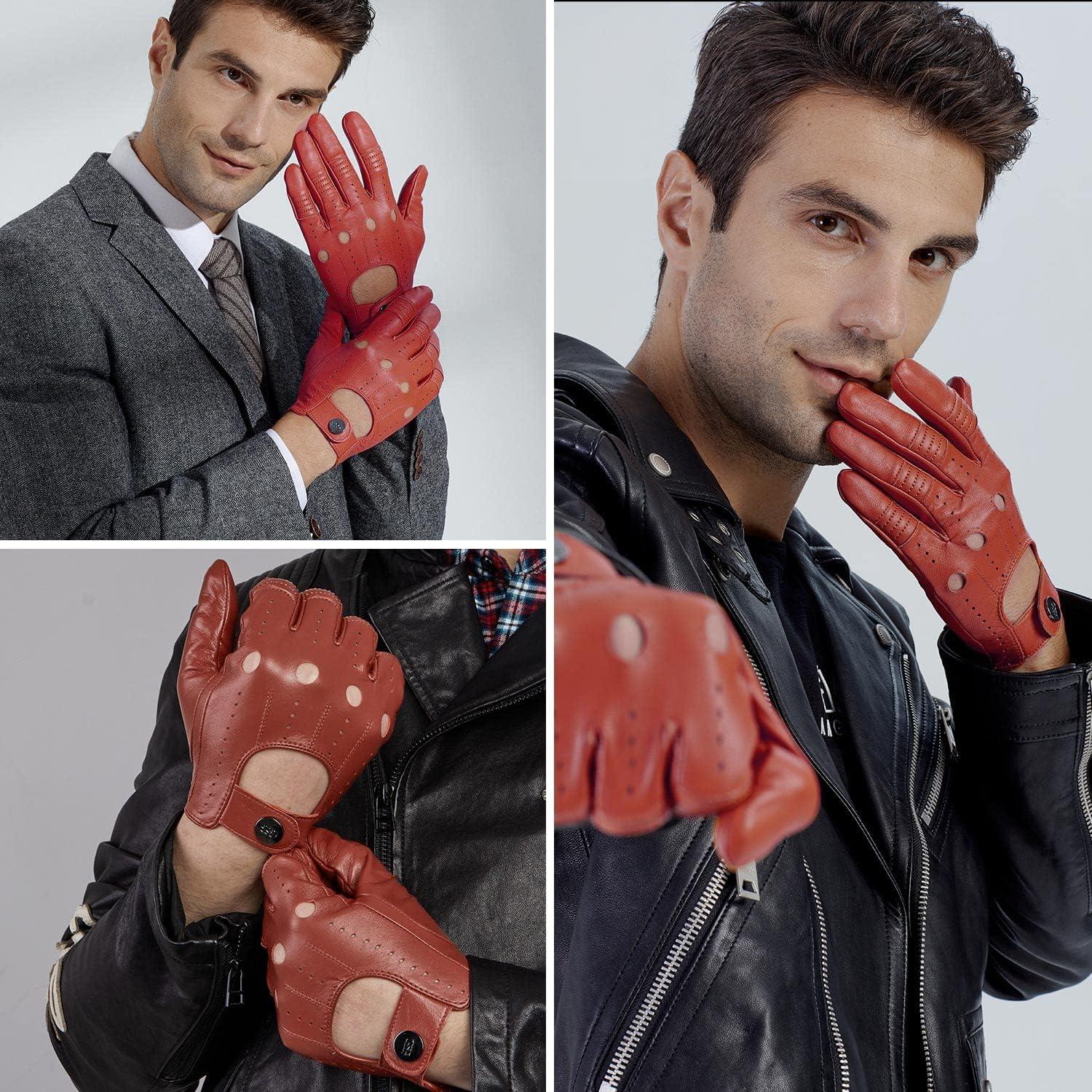 Guantes de Cuero GSG para Hombre Negros Táctiles Ciclismo