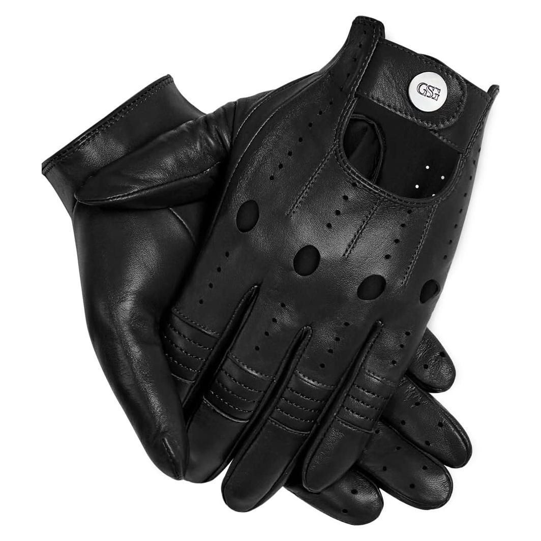 Guantes de Cuero GSG para Hombre Negros Táctiles Ciclismo