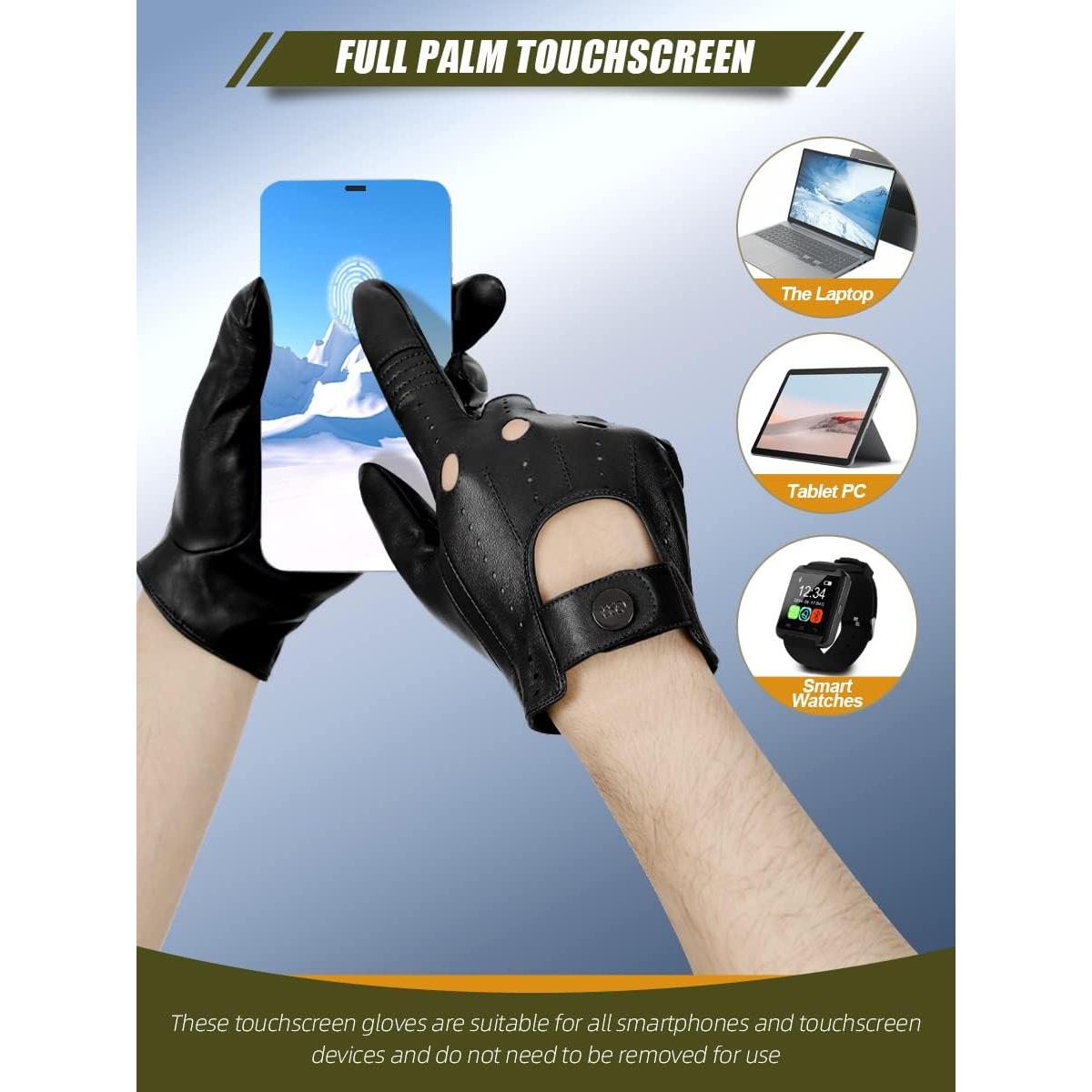 Guantes de Cuero GSG para Hombre Negros Táctiles Ciclismo