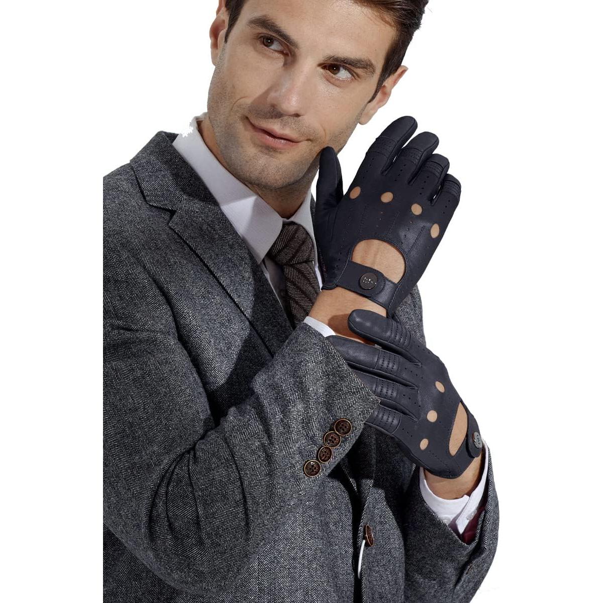 Guantes de Cuero GSG para Hombre Táctiles Negros 31x16 cm