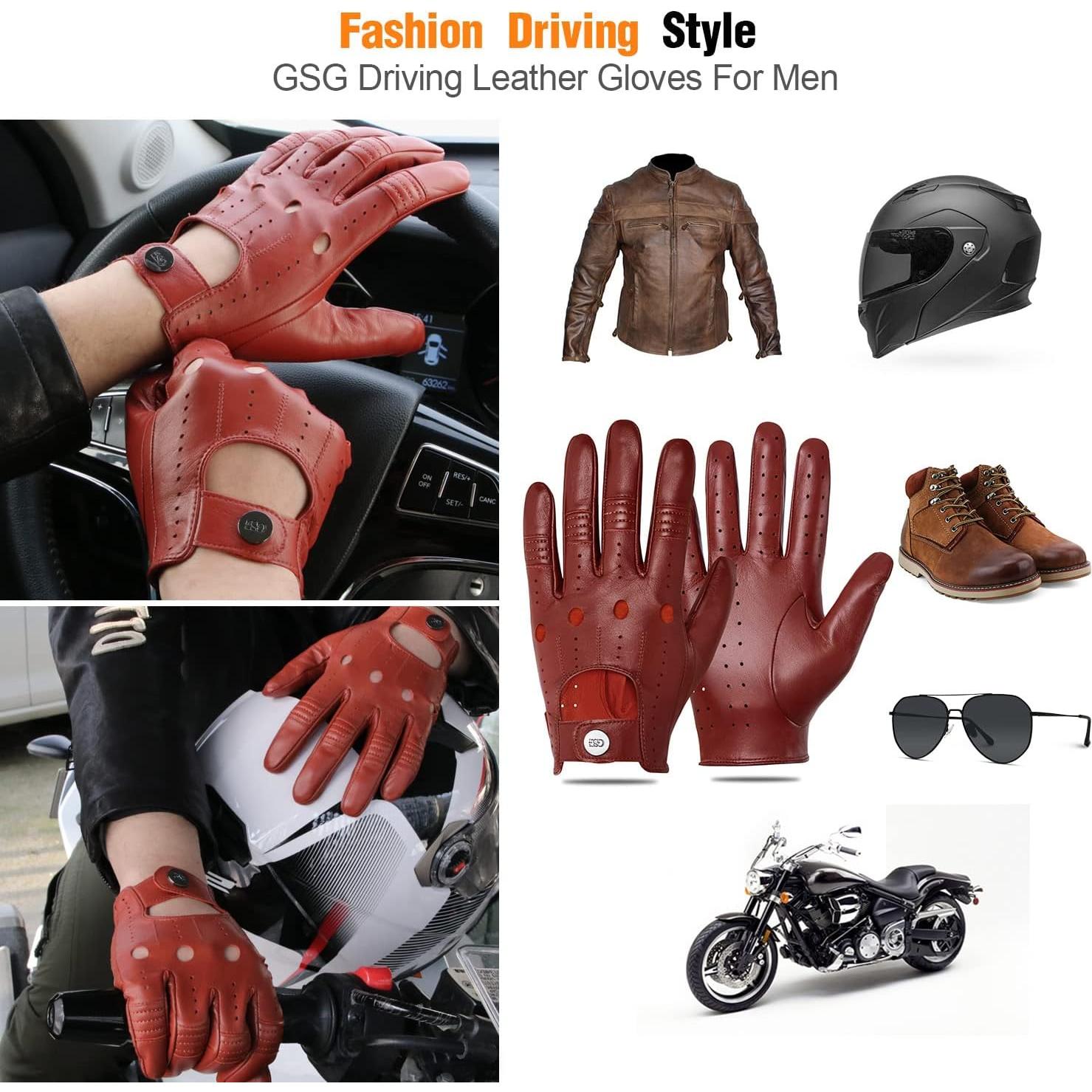 Guantes de Cuero GSG para Hombre Táctiles Negros 31x16cm