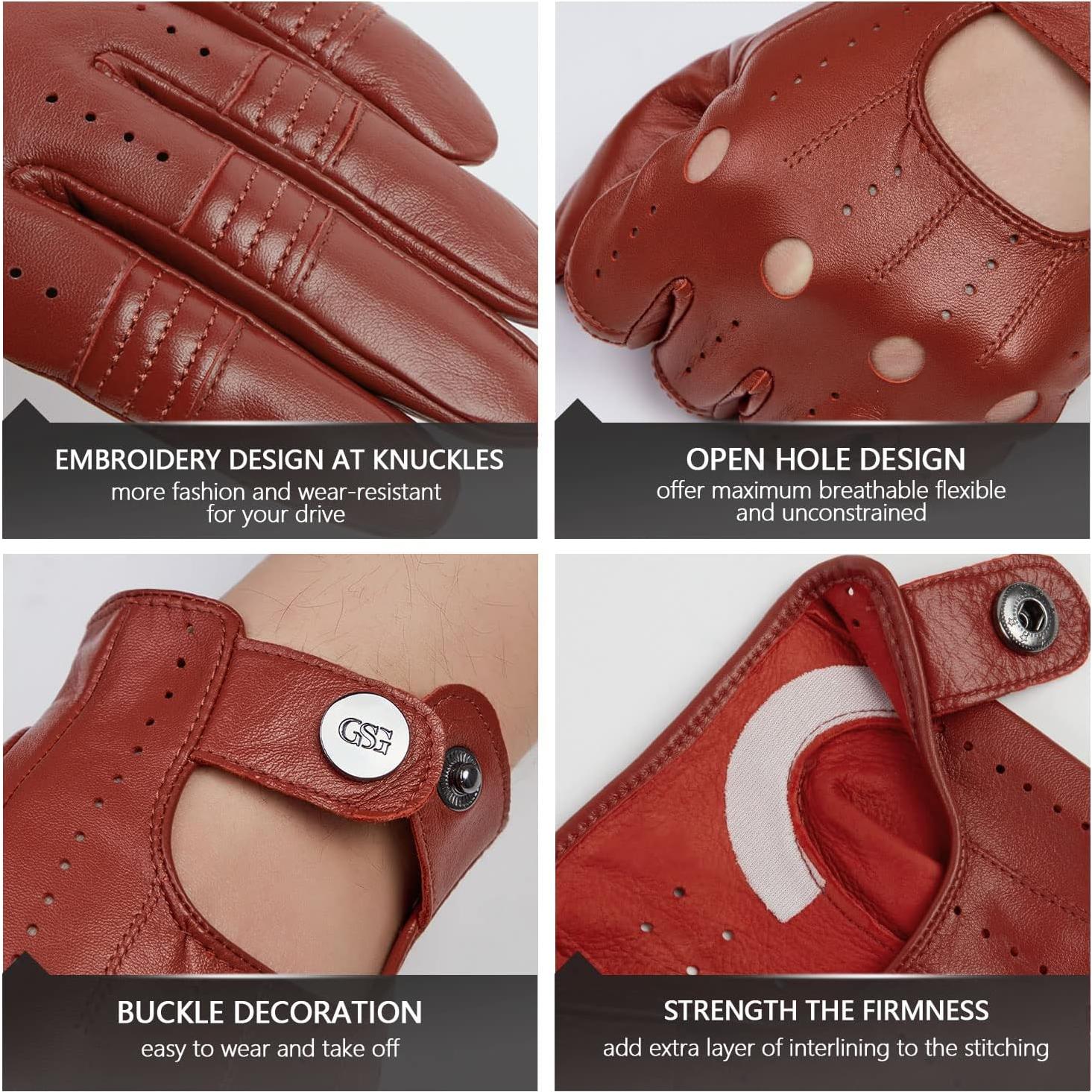 Guantes de Cuero GSG para Hombre Táctiles Negros 31x16cm