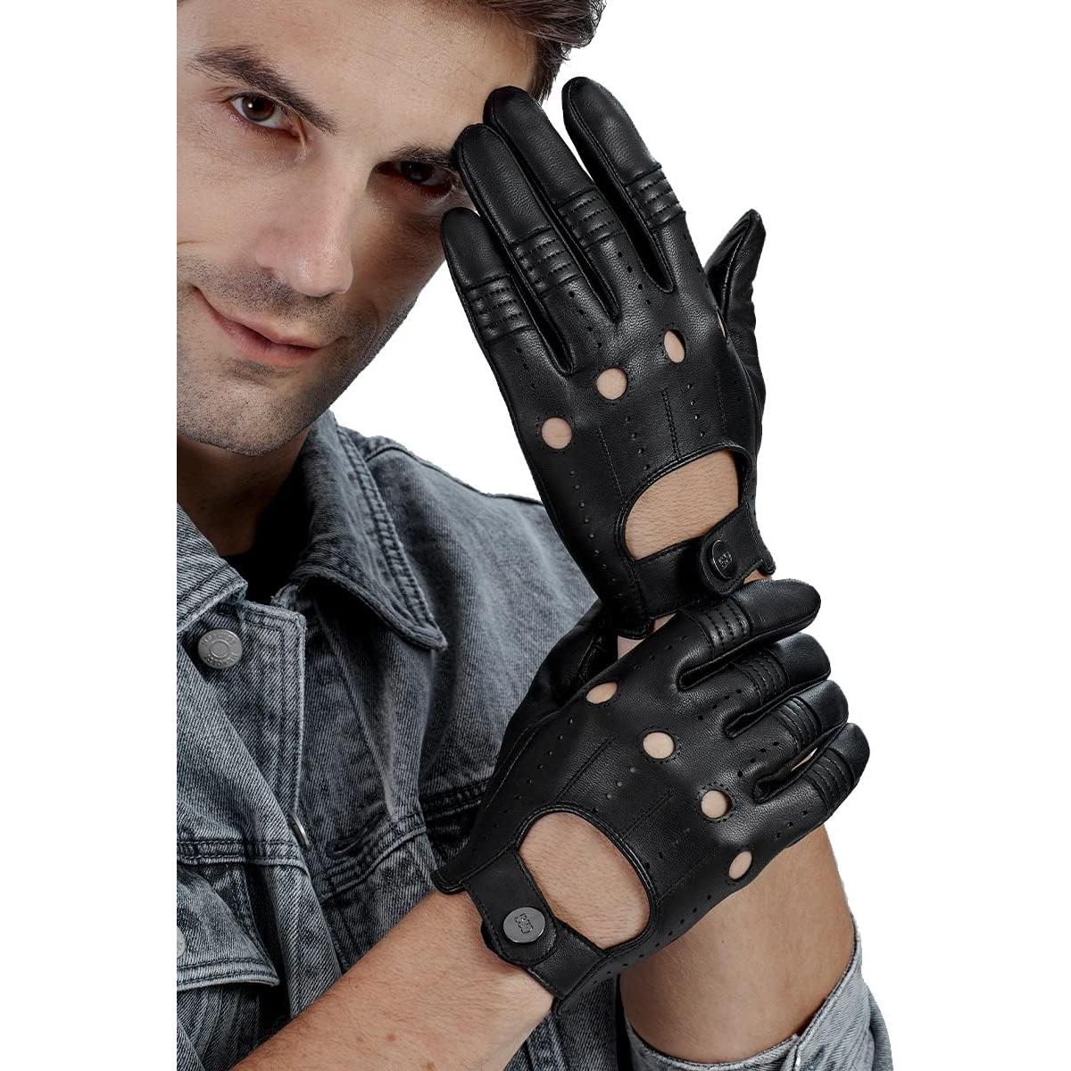 Guantes de Cuero GSG para Hombre Táctiles Negros Grande
