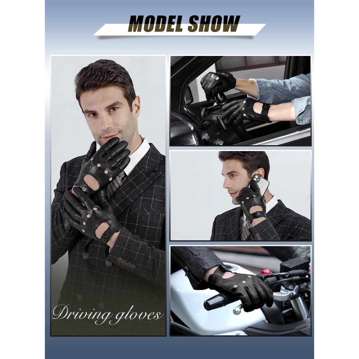 Guantes de Cuero GSG para Hombre Táctiles Negros Grande