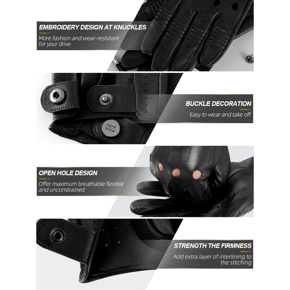 Guantes de Cuero GSG para Hombre Táctiles Negros Grande