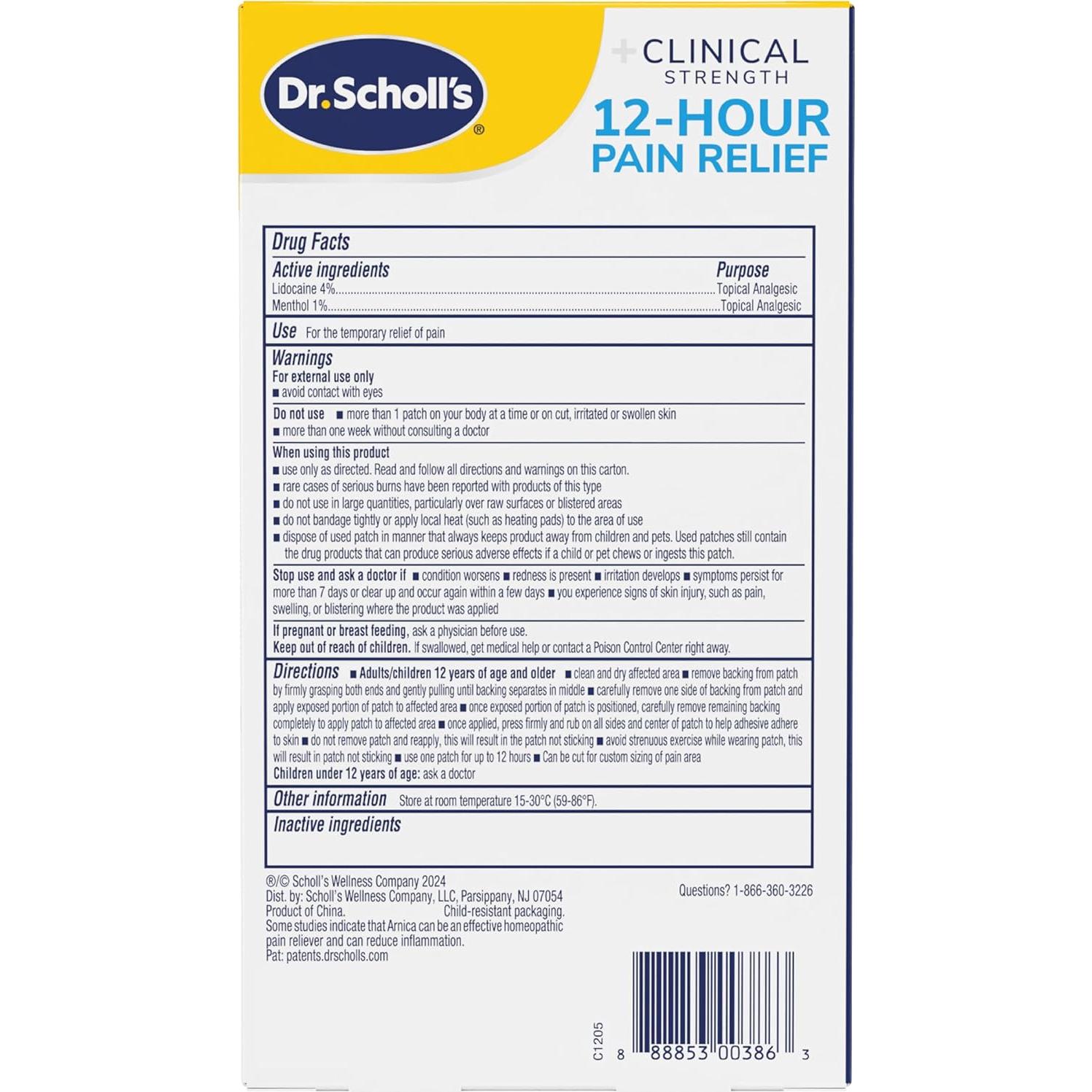 Parches de Hidrogel Alivio Dolor 12h Dr. Scholl 10ct Lidocaína 4%